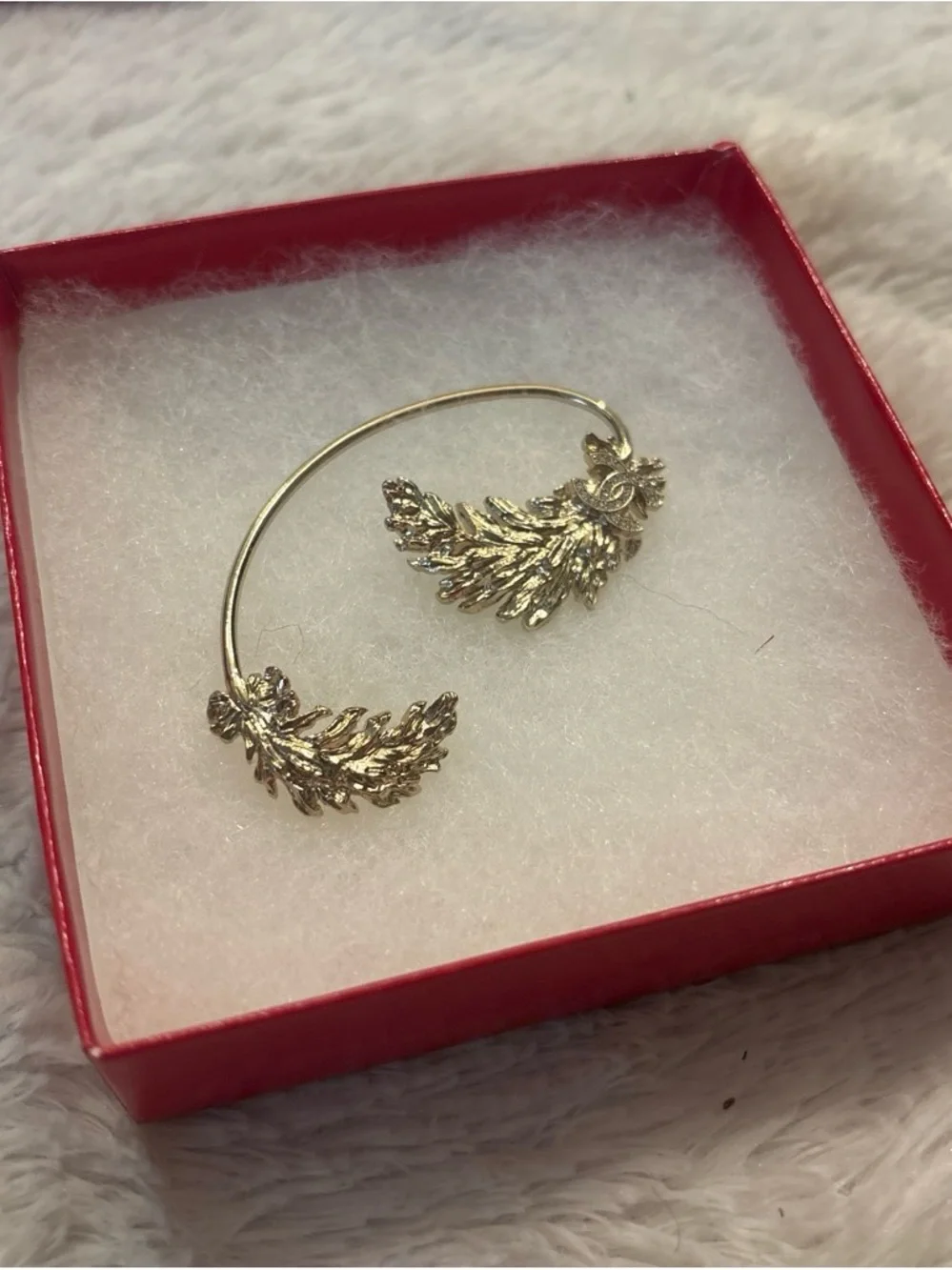 CHANEL Gold Leaf Ear Cuff Pair with Signature CC Motif